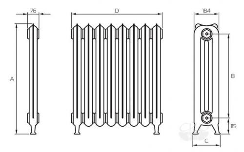 Размеры чугунных радиаторов отопления. Размеры чугунных радиаторов в зависимости от их типа